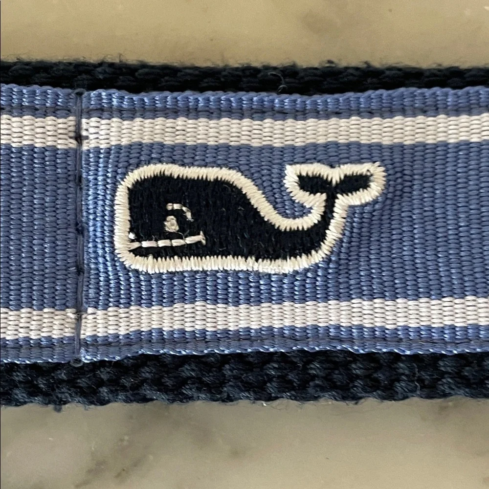 VINEYARD VINES D-Ring Webbed Cotton Navy and Light Blue Stripe Belt M - Picture 4 of 14